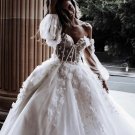 Bohemian Long Wedding Dresses Sweetheart Illusion Top Long Sleeve Backless Off Shoulder Bridal Gowns
