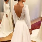 Bohemian Simple Long Sleeves V back Wedding Dress, Lace Boho Beach Wedding Dress