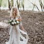 Bohemian Wedding Dresses Appliques Lace Dotted Tulle 3/4 Long Sleeve Sheer Back Elegant
