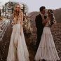 Bohemian Wedding Dresses Deep V-Neck Whimsical Boho Dreamy Country Bridal Gowns