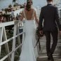 Enchanting Cap Sleeve See Through Lace Chiffon Fitted  Boho Wedding Dress