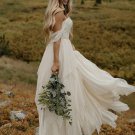 Flowy Off-Shoulder A-Line Long Summer Wedding Dresses Ruched Skirt Boho Wedding Dress