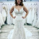 Mermaid Lace Spaghetti V Neck Wedding Dresses Appliques Sleeveless Backless Sweep Train Bridal Gowns