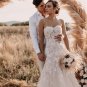 Mermaid Lace Wedding Dresses Sweetheart Sleeveless Appliques Tulle Backless Sweep Train Bridal Gowns