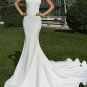 Sexy Jewel Neck Court Train Satin  Illusion Appliques Wedding Dresses Bridal Gowns