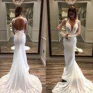 Sexy Long Sleeves Mermaid Wedding Dresses Plunging Neckline Backless Lace Appliqued Bridal Gowns