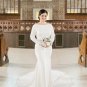 Vintage Stretchy Long Mermaid Wedding Dresses with Sleeves O-Neck Sweep Train Bridal Gown