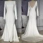 Vintage Stretchy Long Mermaid Wedding Dresses with Sleeves O-Neck Sweep Train Bridal Gown
