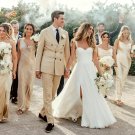 White Side Split Wedding Dresses Spaghetti Strap Bridal Gowns Chiffon A Line Garden Sweep Train