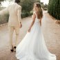 White Side Split Wedding Dresses Spaghetti Strap Bridal Gowns Chiffon A Line Garden Sweep Train