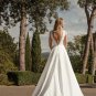 Elegant Cap Sleeve Wedding Dress A Line Satin With Lace Appliques Bride Backless Modern Bridal Gown