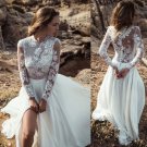 Boho Beach Slit Long Sleeves Wedding Dresses Bridal Gown