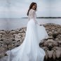 Boho Casual Beach Wedding Dresses Lace Top Long Sleeve Bateau Neck Bohemian Elegant Bridal Gowns