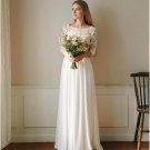 Boho Simple 3/4 Long Sleeve Chiffon Lace Appliques Two Pieces Wedding dress