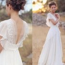 Bohemia Summer Beach A Line Wedding Dresses Chiffon V Neck Short Sleeves Open Back Wedding Gowns