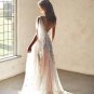 Princess Wedding Dress V Neck Appliqued with Flowers A-Line Side Split Bride Backless Boho Gown