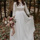 Boho Outdoor Wedding Dresses Bohemian Bridal Gowns Lace Top Long Sleeve Appliques Chiffon