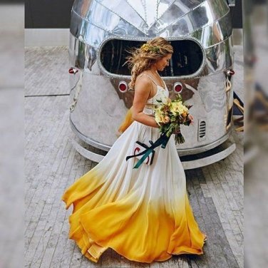 Boho Spaghetti Straps Gradient Wedding Dress