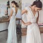 Bohemian Bridal Gowns with Cap Sleeves and V Neck Pleated Skirt Elegant Backless Bridal Gowns