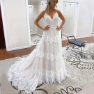 Boho Wedding Dresses Bridal Gowns Bohemian Lace Layered Skirt A Line Spaghetti Straps Backless
