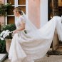 Bohemian Deep V Neck White Lace Wedding Dress
