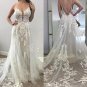 Boho A Line Wedding Dresses Spaghetti Straps Lace Applique Beach Wedding Gown