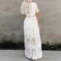 Boho Beach Wedding Dresses Simple Short Sleeves Floor Length Deep V Neck Lace Beaded Wedding Gown