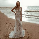 Beach Spaghetti Straps Lace Wedding Party Gowns