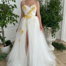 Boho Ivory Wedding Dresses  Embroidery Appliqued Spaghetti Straps A Line Floor Length Bridal Gowns