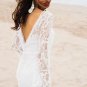 Boho Wedding Dresses Bridal Gown with Long Poet Sleeves Scoop Neck V Back Lace Floor Length