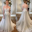 Boho Wedding Dresses Lace Applique Tulle Sweep Train Wedding Gowns