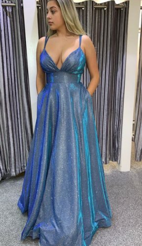 A Line Shinning Sequin V Neck Prom Dress