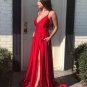 A Line V Neck Red Long Prom Dress