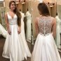 Beach Wedding Dresses Satin V Neck Crystals Straps Beaded Sexy Illusion Wedding Gown