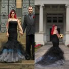 Black Gothic Wedding Dresses Mermaid Blue White Tulle Satin Sweep Train Wedding Gown