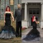 Black Gothic Wedding Dresses Mermaid Blue White Tulle Satin Sweep Train Wedding Gown