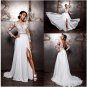 Chiffon A Line Wedding Dress Lace Appliqued Sexy Illusion Long Sleeves Beach Bridal Gowns