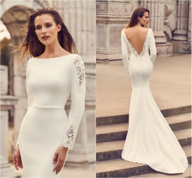 Gorgeous Mermaid Wedding Dresses Long Sleeves Sexy Backless Lace Appliqued Bridal Gowns