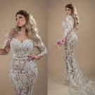 Mermaid Wedding Dresses Modest Lace Applique Sequin Backless Court Train Long sleeve bridal gown