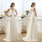 Bohemian Chiffon Wedding Dresses Scoop Neck Capped Sleeves Empire Waist Lace Bridal Gowns
