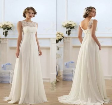 Bohemian Romantic Beach A-line Wedding Dresse Sheer Lace-up Chiffon Summer Bridal Gowns