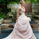 Elegant A-Line Blush Pink Wedding Dresses V Neck Tulle Vintage Bridal Gowns