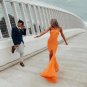 Stunning Mermaid Spaghetti Straps Orange Sequins Long Prom Dress