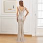 Beading Dress Long Prom Dress Deep V Neck Silver Sequin Evening Dress