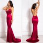 Fuchsia Backless Mermaid Prom Dress Stretchy Satin Deep V Neck Evening Sexy Prom Gown