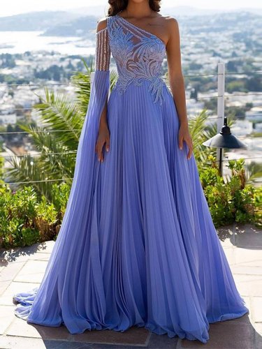 One Shouler Sleeves Formal Elegantes Para Mujer Lavender Long Prom Dresses