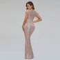 Sequin Evening Dress Elegant V Neck Beaded Party Bodycon Maxi Dress