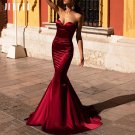 Sexy Mermaid Strapless Satin Evening Dresses for Simple Sweetheart Backless Cocktail Party Gowns