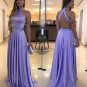 Halter Beaded Sash Sexy Backless A Line Bride Formal Party Evening Dress