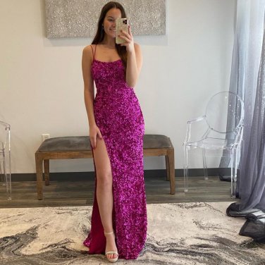 Sequined Prom Dresses Long Side Split Sexy Cocktail Party Bride Evening Gowns